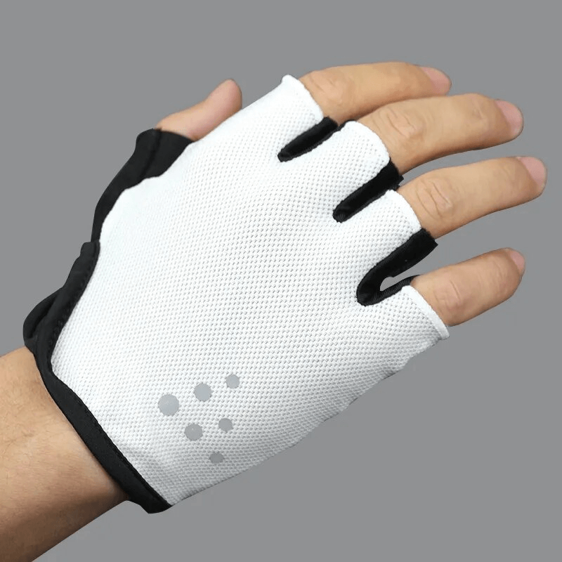 Breathable mesh cycling gloves with dot design, half-finger style for comfort and secure grip, ideal for unisex use.