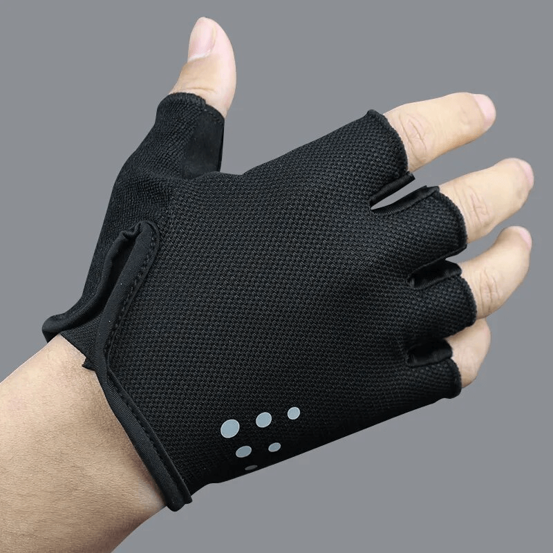 Unisex breathable mesh sports cycling gloves with dot half-finger design for grip, ideal for bike rides and climbing. Model SF1563.