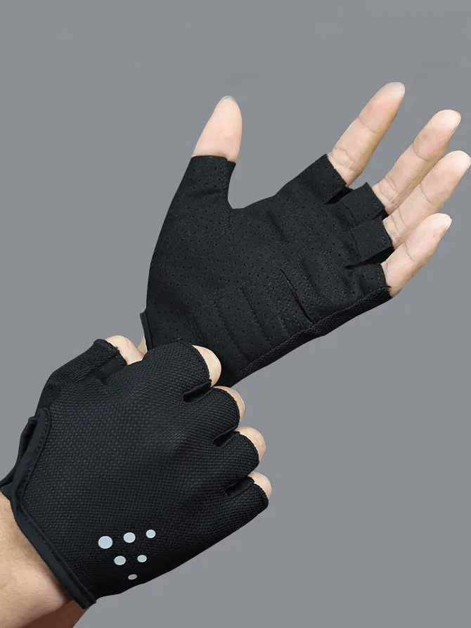 Unisex breathable mesh half-finger cycling gloves with dot design, perfect for comfort and grip during biking and climbing.