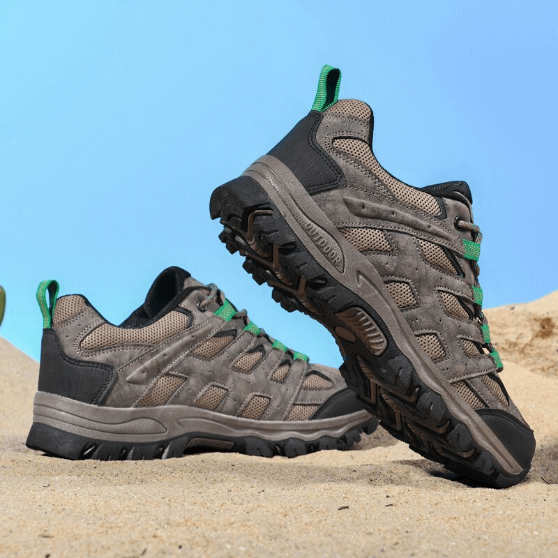 Breathable non-slip hiking shoes for men with laces outdoor footwear showcasing durable design and anti-slip outsole.