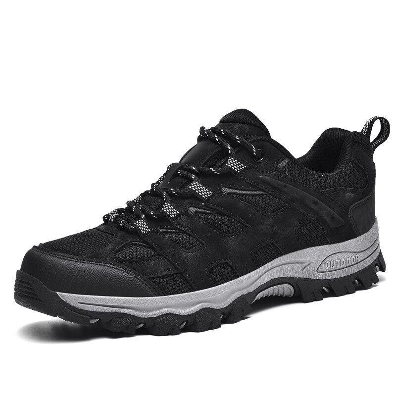 Breathable non-slip hiking shoe for men with laces, featuring durable upper and anti-slip sole, ideal for outdoor adventures.