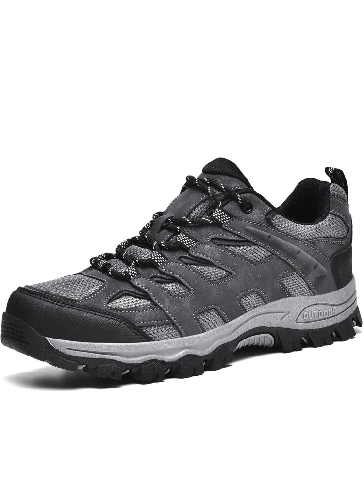 Breathable non-slip hiking shoes for men, SF1411, gray with laces, durable polyester and leather trim, ideal for outdoor adventures.