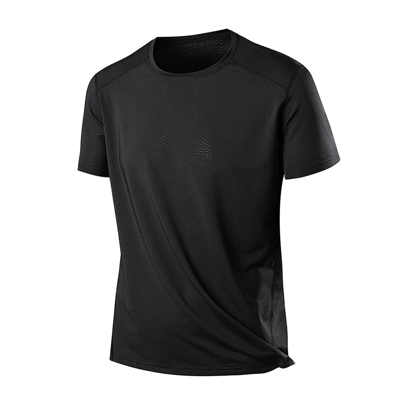 Breathable O-Neck Light T-Shirt for Active Wear, black, quick-dry elastic fabric, designed for maximum movement flexibility.