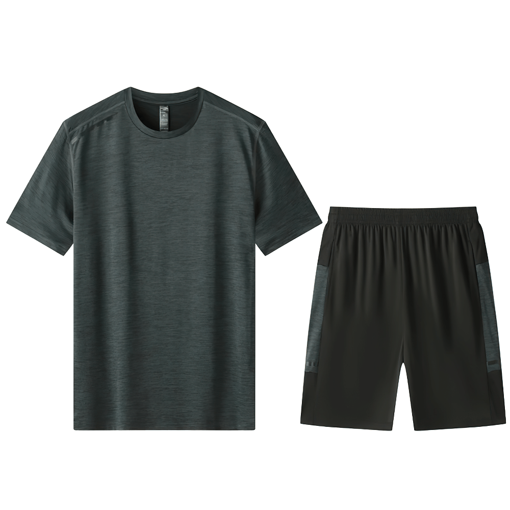 Breathable O-Neck Tee and Shorts Set SF2049 - Quick Dry Sports Outfit for Men in polyester and spandex for cool workouts