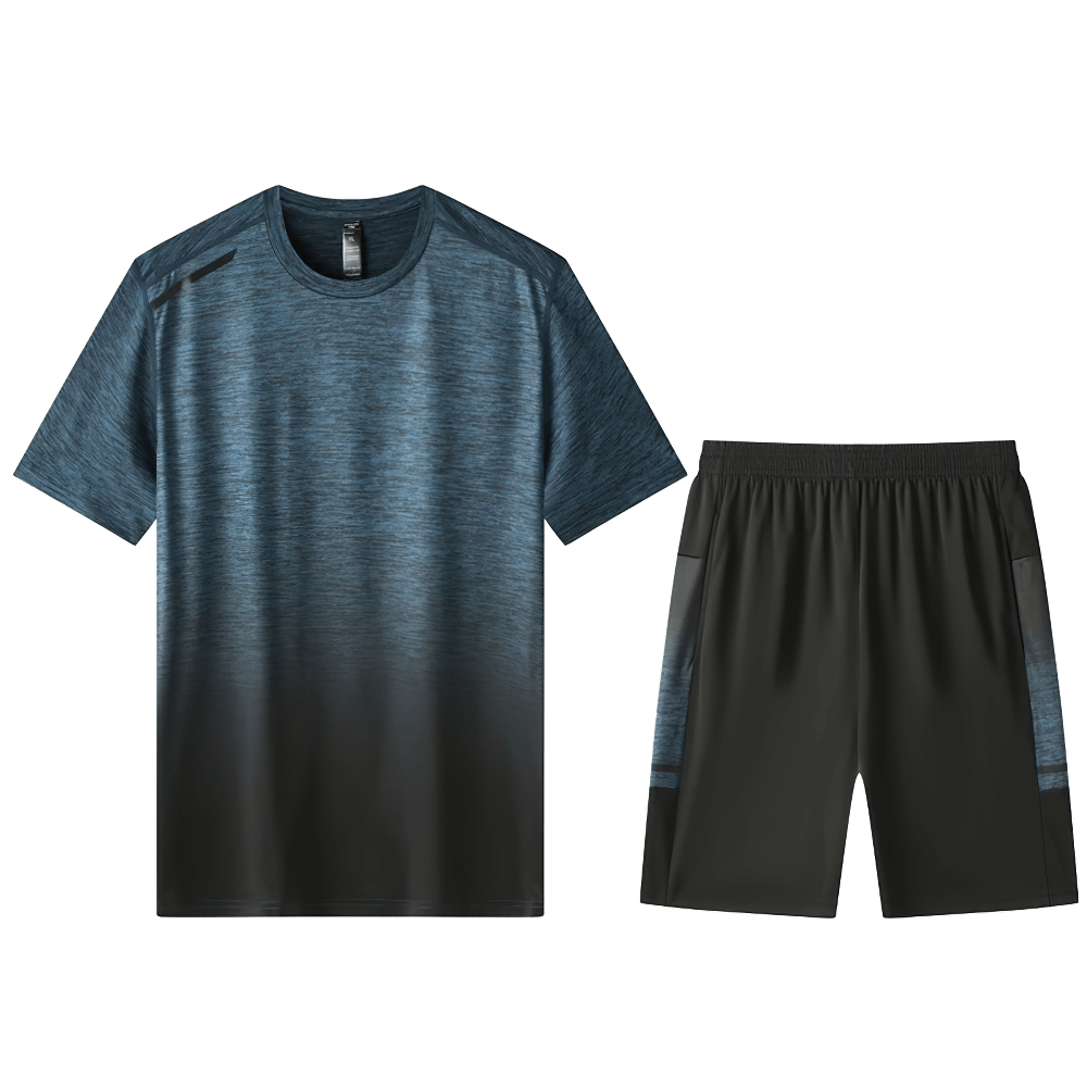 Breathable O-Neck Tee and Shorts Set - Quick Dry Sports Outfit for Men, crafted from polyester and spandex. Perfect for workouts.