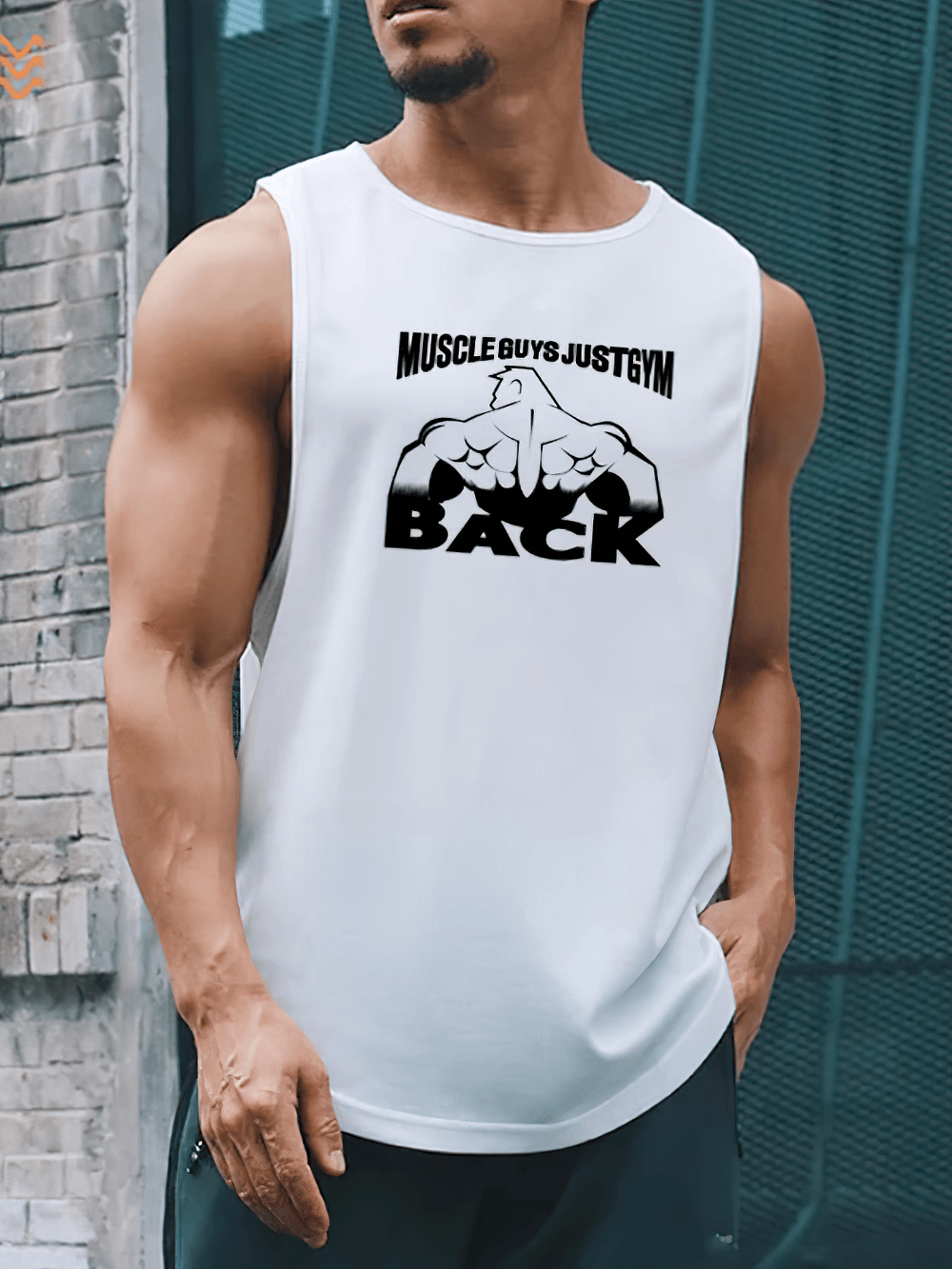 Breathable Print Workout Tank Top for Men - SF4098 with bold 'BACK' design for gym workouts.