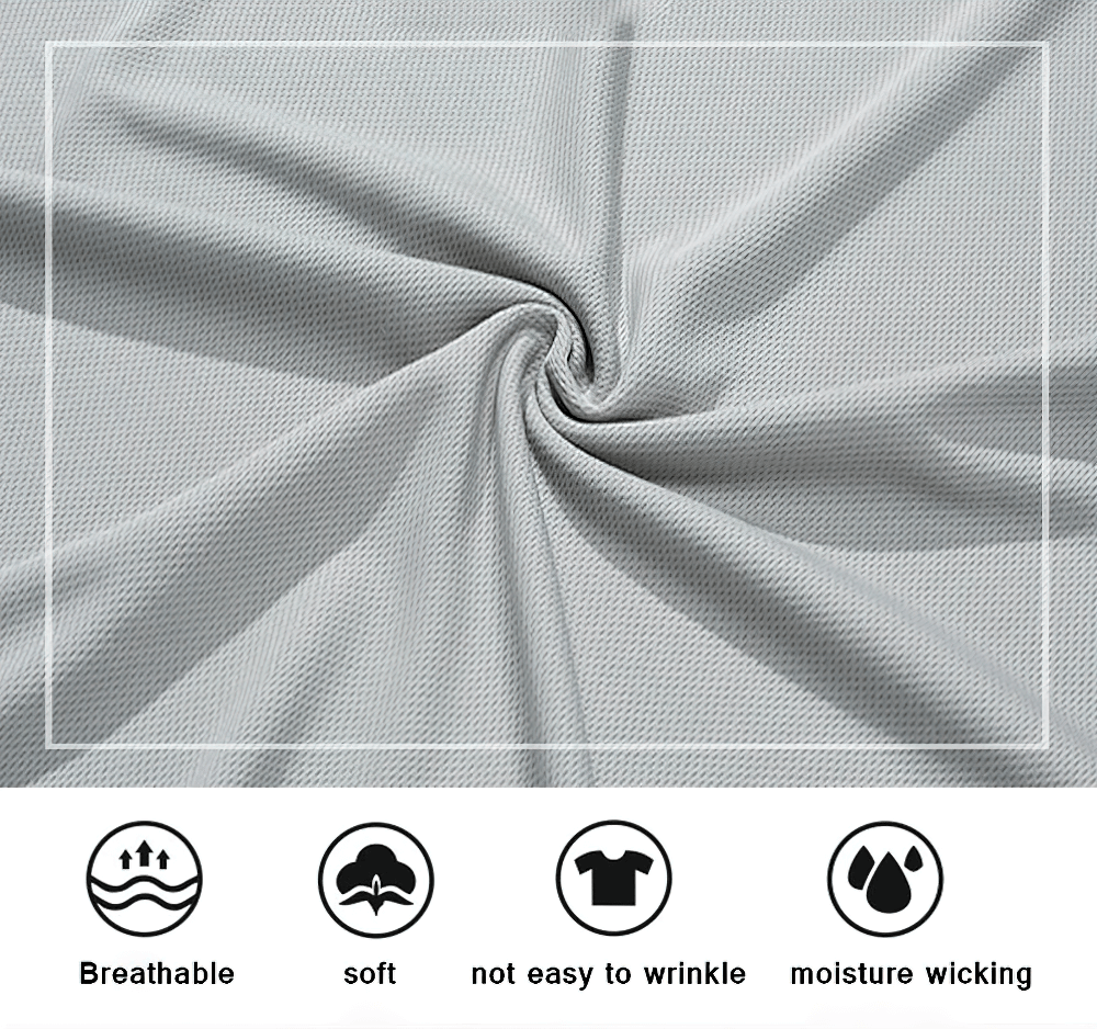 Close-up of gray breathable workout fabric with features: soft, wrinkle-resistant, moisture-wicking for Breathable Print Workout Tank Top for Men - SF4098.