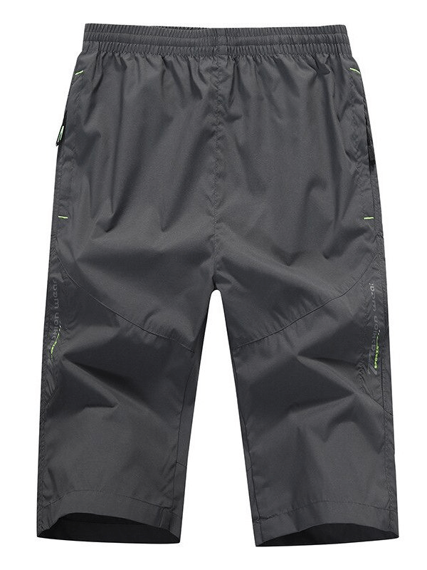 Breathable Quick Dry Men's Long Shorts with Zipper Pockets in dark grey, featuring a comfy fit and elastic waistband.