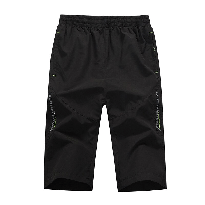 Breathable quick dry men's long shorts with zipper pockets, black knee-length, SF1353. Perfect blend of comfort and style.