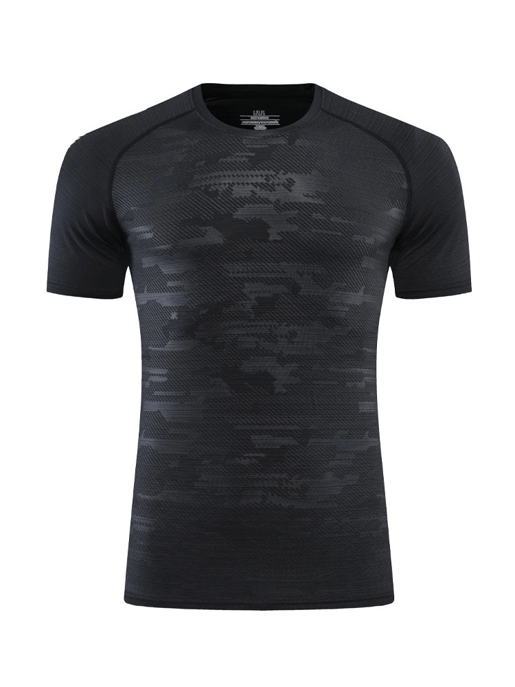 Breathable quick-drying men's sports t-shirt in dark pattern with O-neck, perfect for training and night running, style SF1499.
