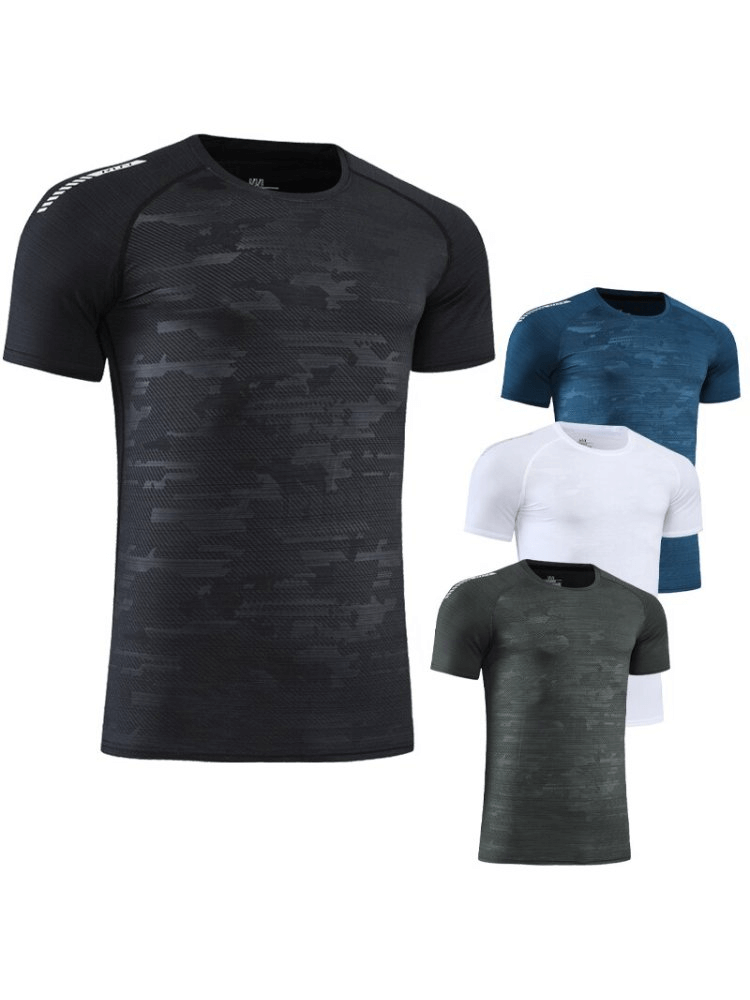 Breathable quick-drying sports men's T-shirt, reflective with O-neck, solid colors; ideal for running and training.