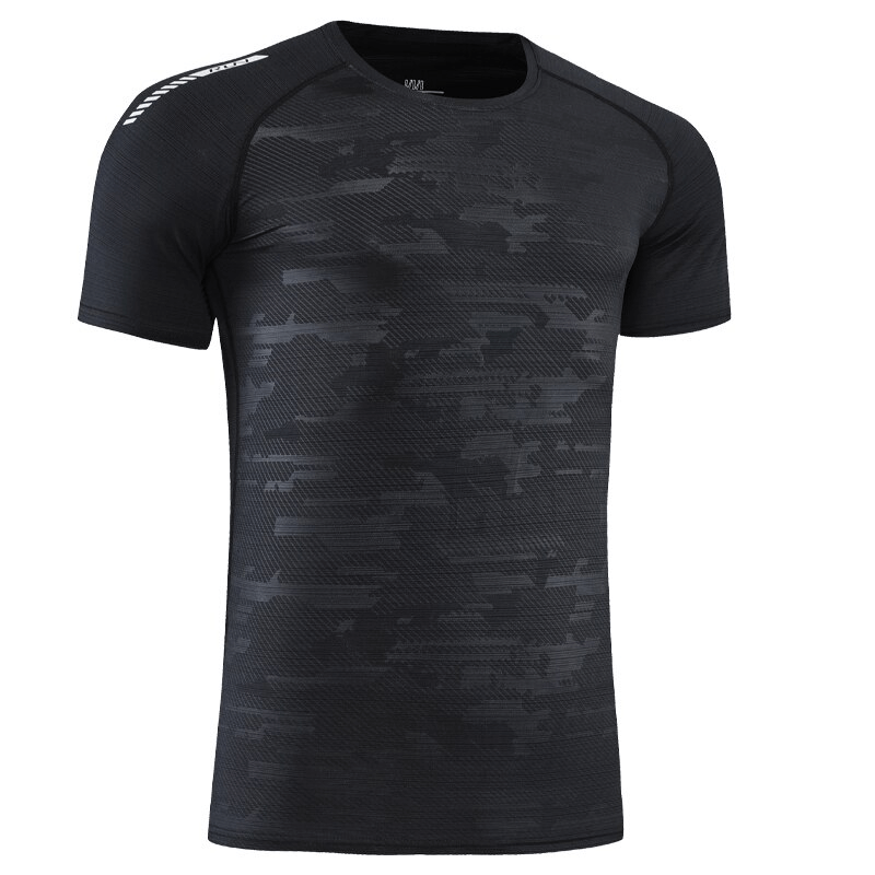 Men's breathable quick-drying sports t-shirt SF1499 with O-neck and reflective strips for night running, solid color design.