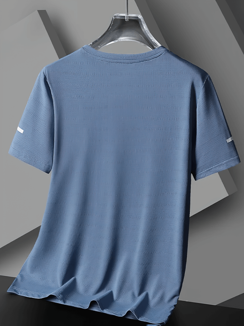 Alt Tag: Breathable Running T-Shirt with Reflective Detail - SF4407 men's blue quick-dry short sleeve workout tee with breathable mesh panels