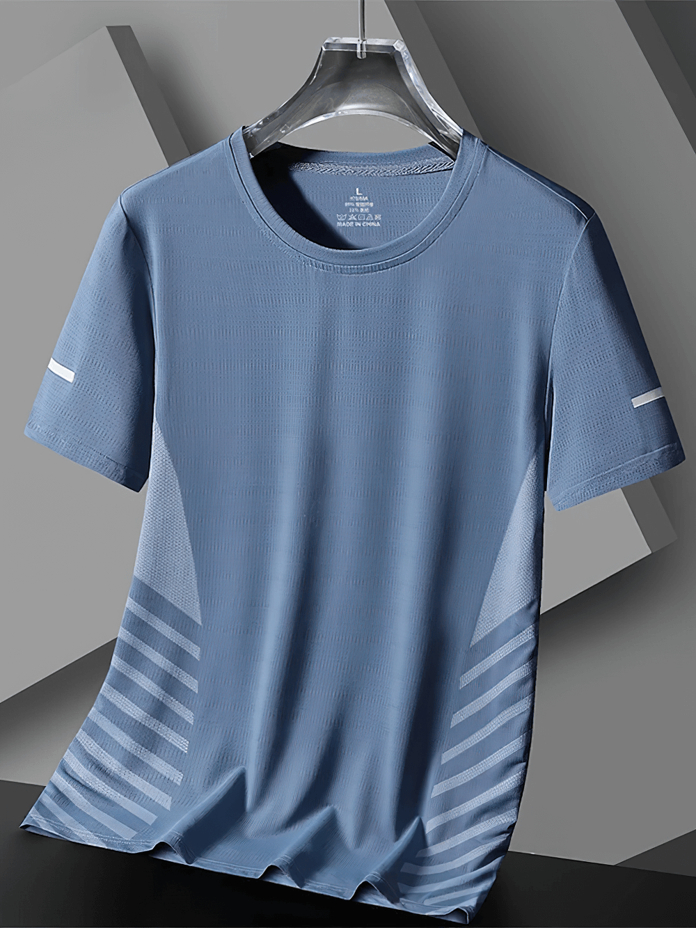 Alt Tag: Breathable Running T-Shirt with Reflective Detail - SF4407 blue men’s quick-dry athletic tee with reflective sleeve accents