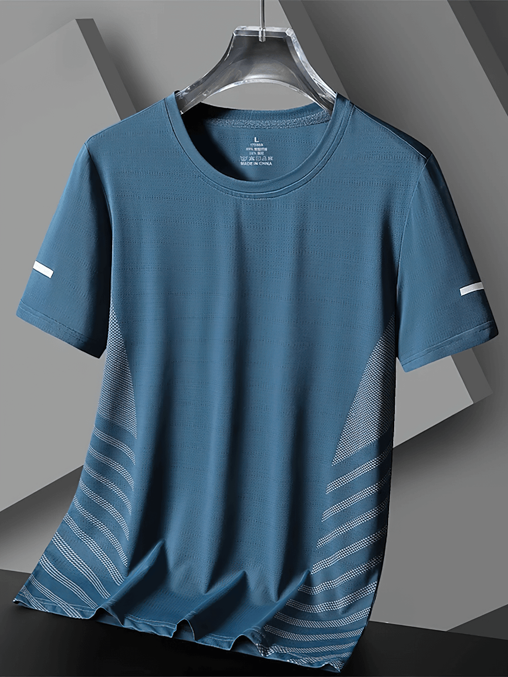 Alt Tag: Breathable Running T-Shirt with Reflective Detail - SF4407 blue men's quick-dry breathable mesh short sleeve training top