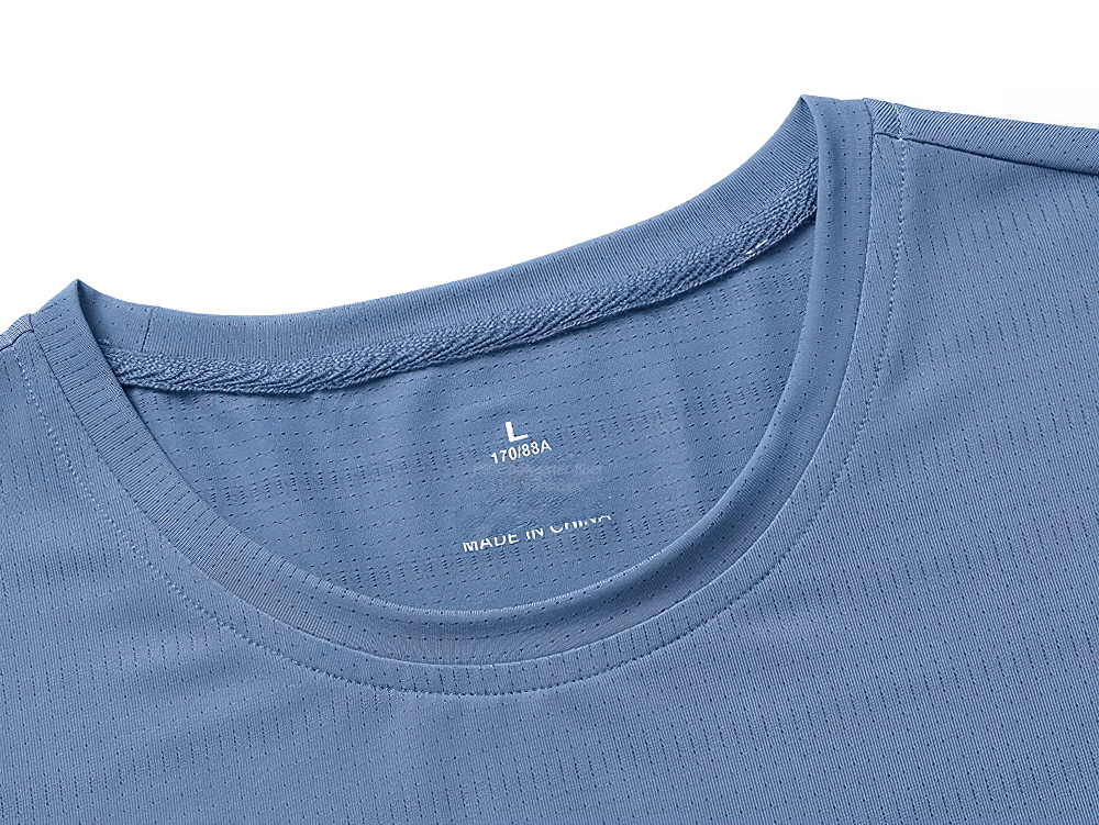 Alt Tag: Breathable Running T-Shirt with Reflective Detail - SF4407 blue crew neck close-up, breathable quick-dry mesh fabric