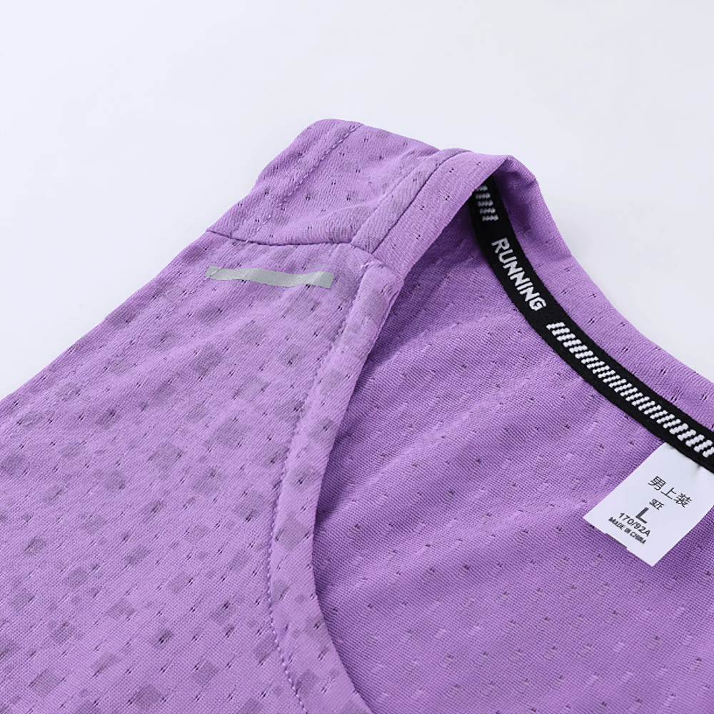 Close-up of a men's purple Breathable Running Tank Top for Training and Sports - SF4089, showcasing quick-drying mesh fabric and athletic cut.