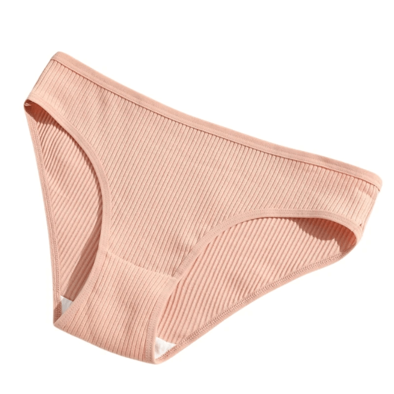 Breathable Solid Color Ribbed Cotton Panties - SF2175