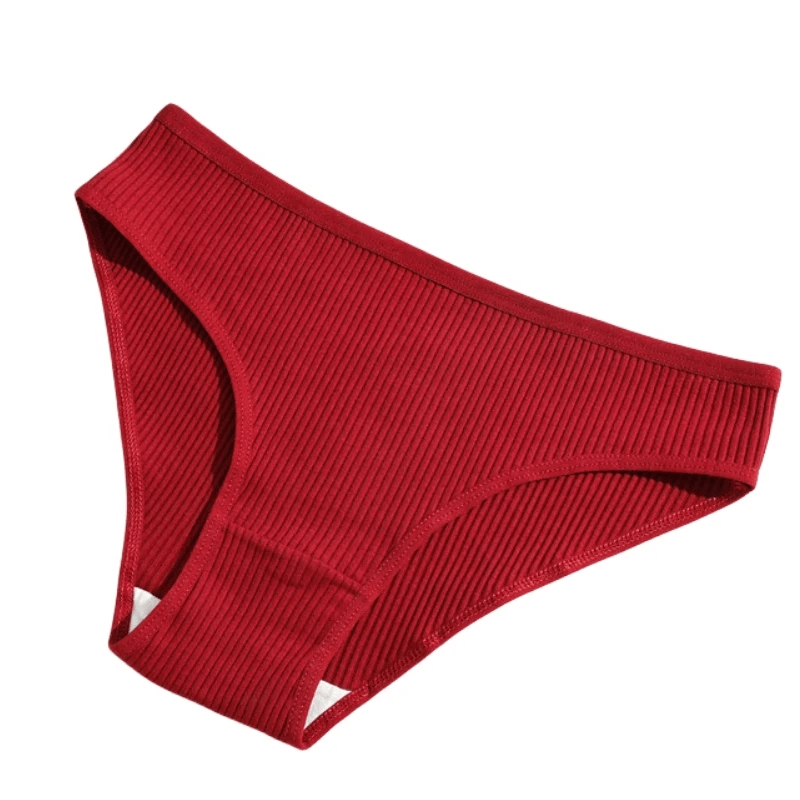 Breathable Solid Color Ribbed Cotton Panties - SF2175