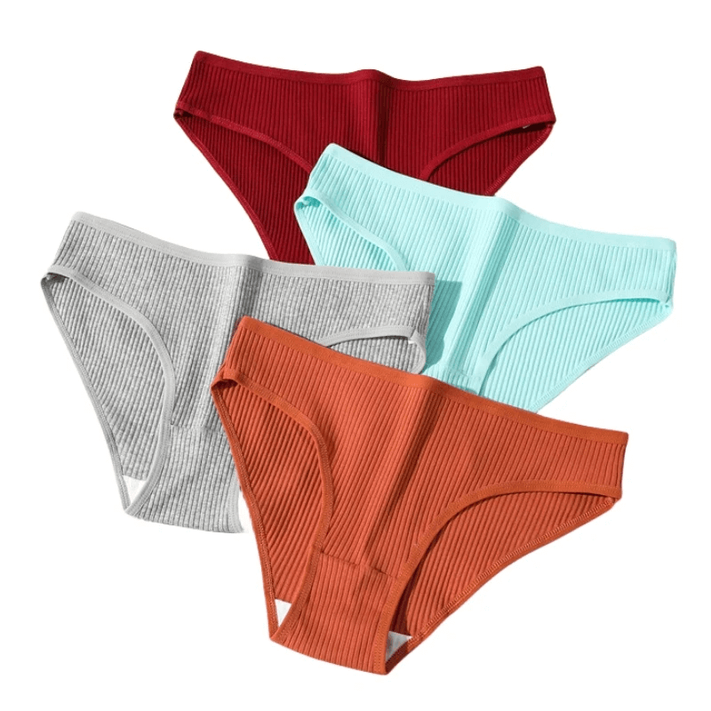 Colorful ribbed cotton panties for women, featuring breathable, low waist, stretchable design, offering style and comfort. Model SF2175.