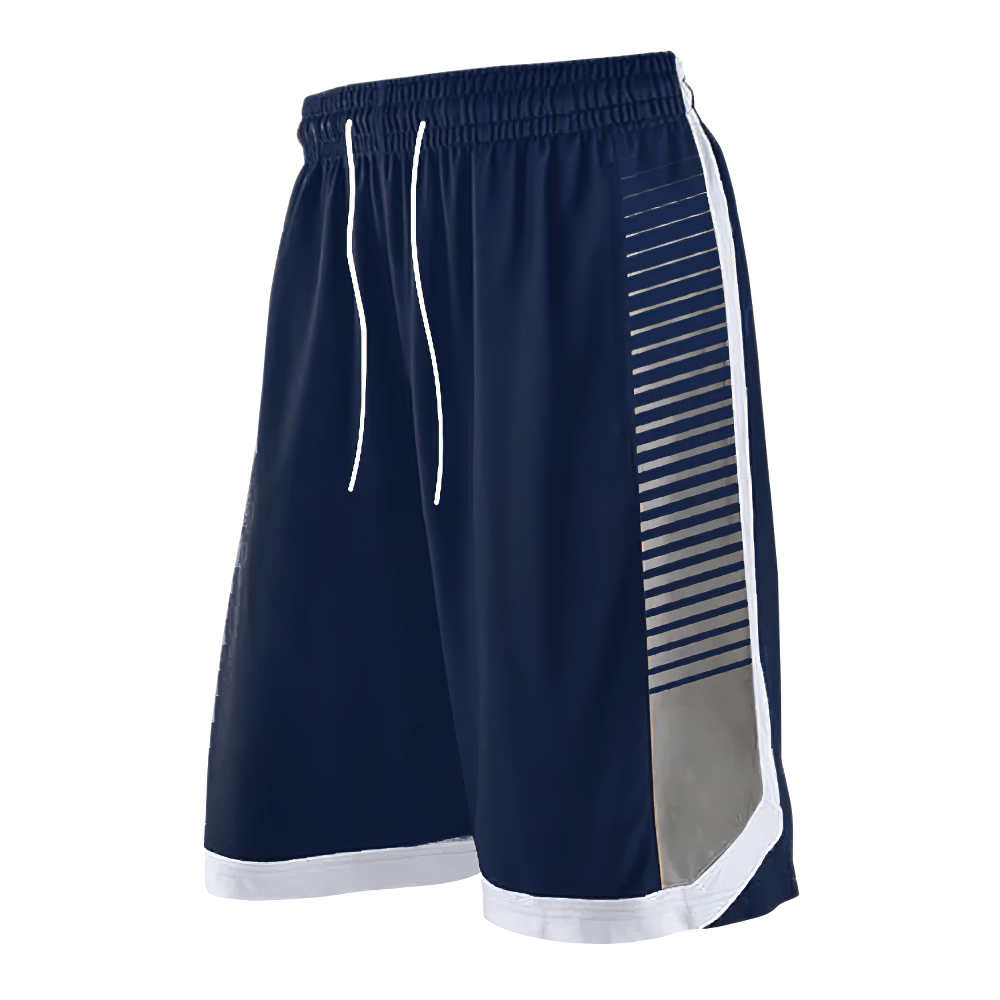 Alt Tag: Breathable Training Shorts with Stripe Panels - SF4457 navy quick-dry basketball running shorts with striped side panels