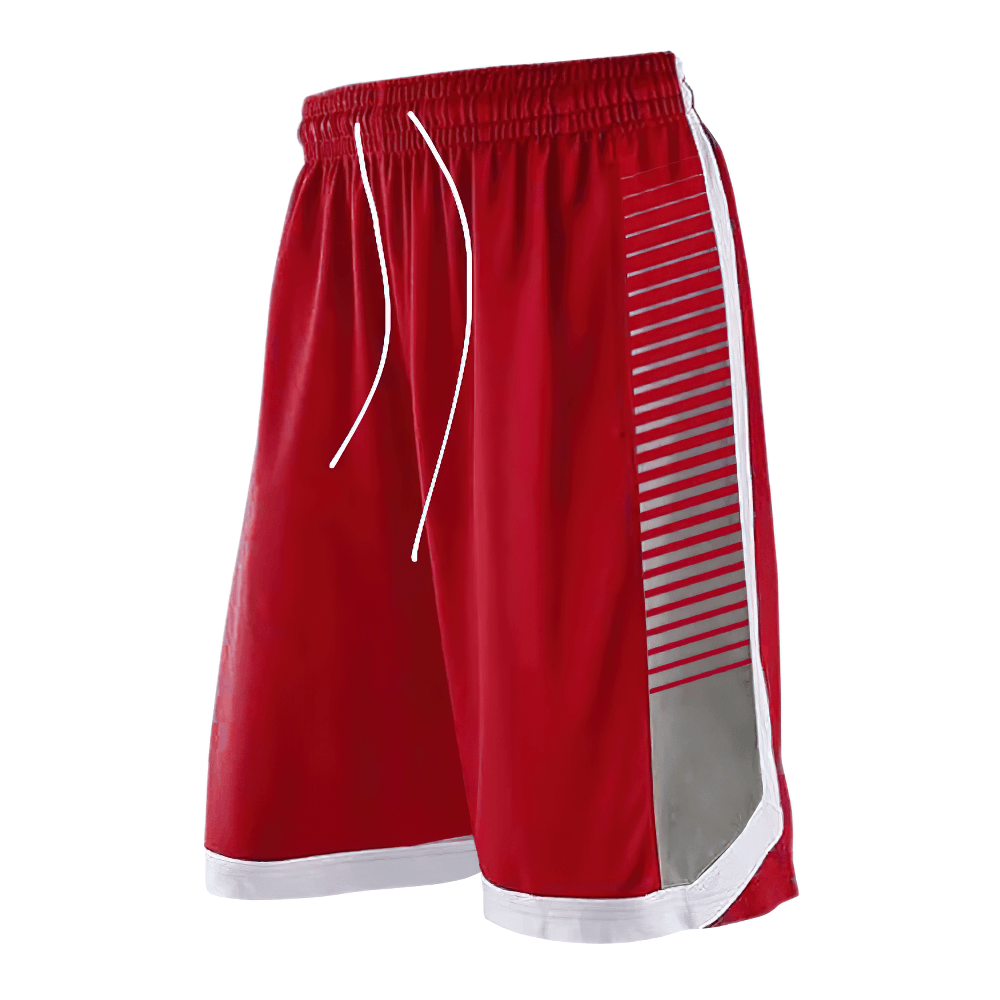 Alt Tag: Breathable Training Shorts with Stripe Panels - SF4457 red quick-dry basketball running shorts with striped side panels and drawstring waist