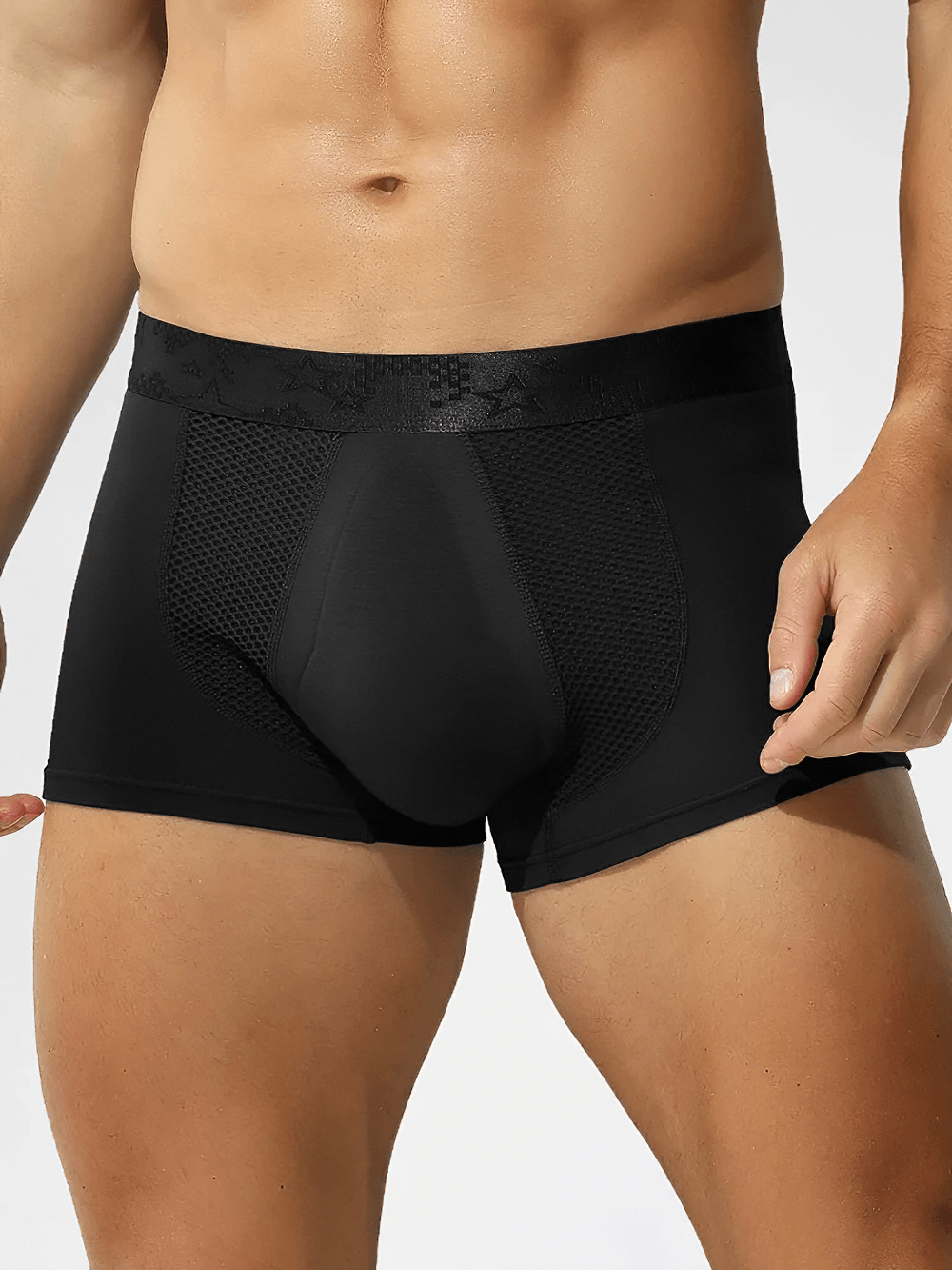 Breathable Trunk Underwear with Contour Front - SF4740 in black, featuring mesh pouch panels for comfort.