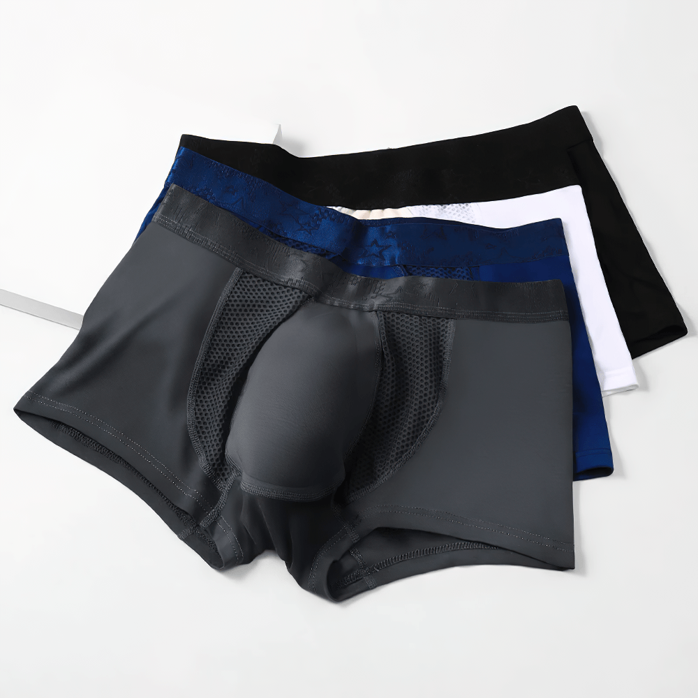 Breathable Trunk Underwear with Contour Front - SF4740 in black, white, blue, and gray, featuring mesh pouch panels.