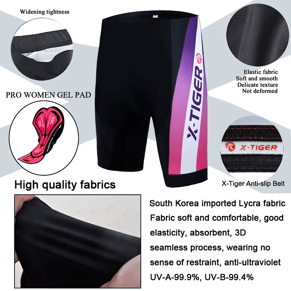 X-Tiger Women's Shockproof Cycling Shorts with ergonomic padding and breathable Lycra, ideal for road and MTB biking.