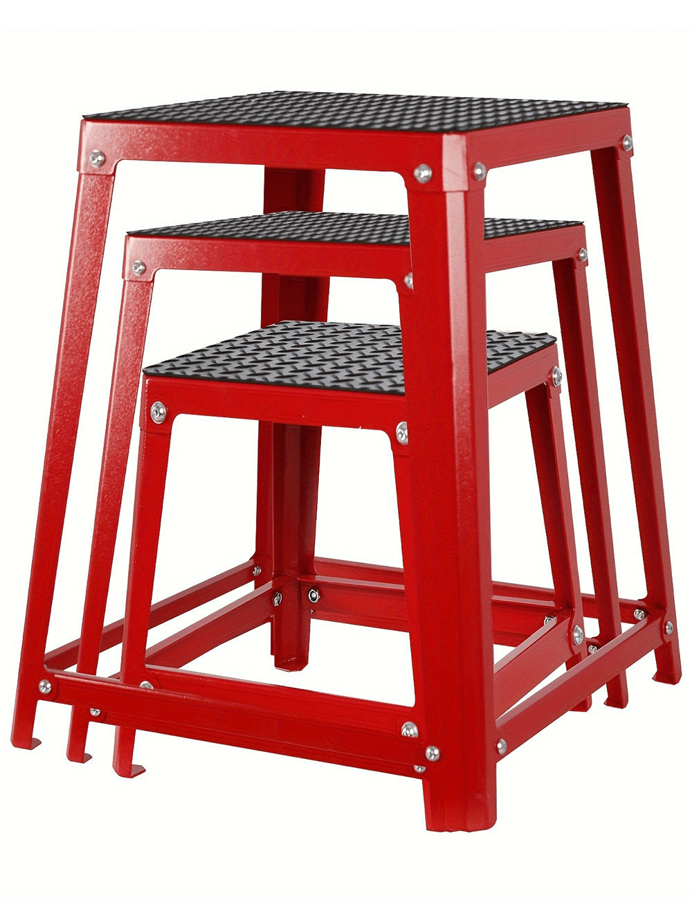 Red steel plyometric boxes set for home gym workouts with anti-slip surface and durable design - SF2805.