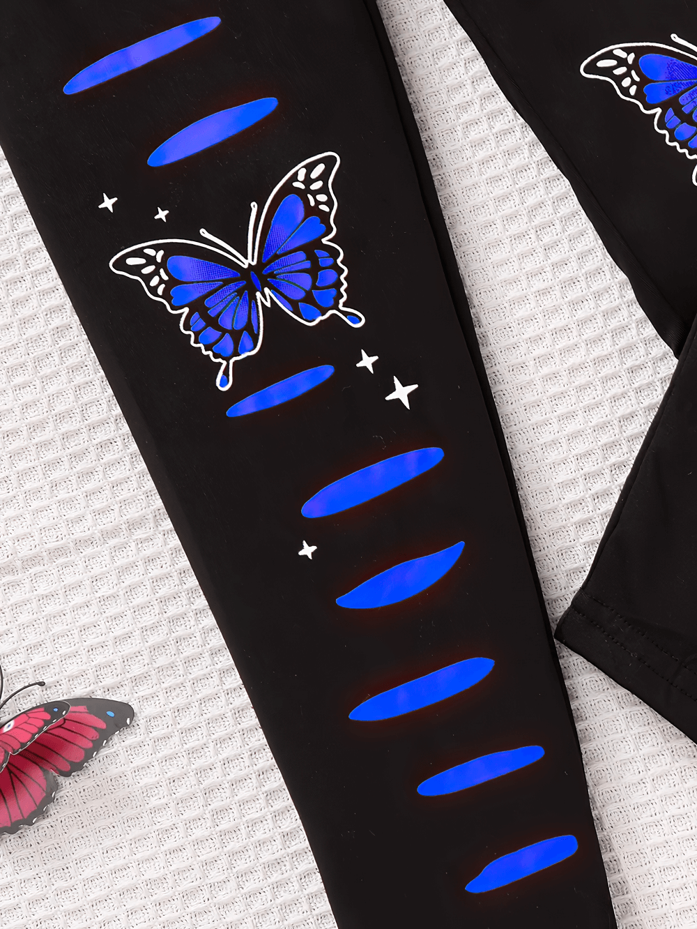 Butterfly Girls Sports Leggings with Elastic Waist - SF3795 featuring vibrant butterfly prints and cutout details for energetic style.