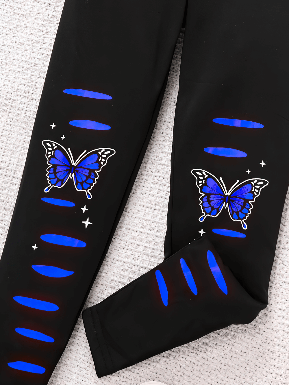 Butterfly Girls Sports Leggings with Elastic Waist - SF3795 featuring vibrant butterfly prints and cutout details.