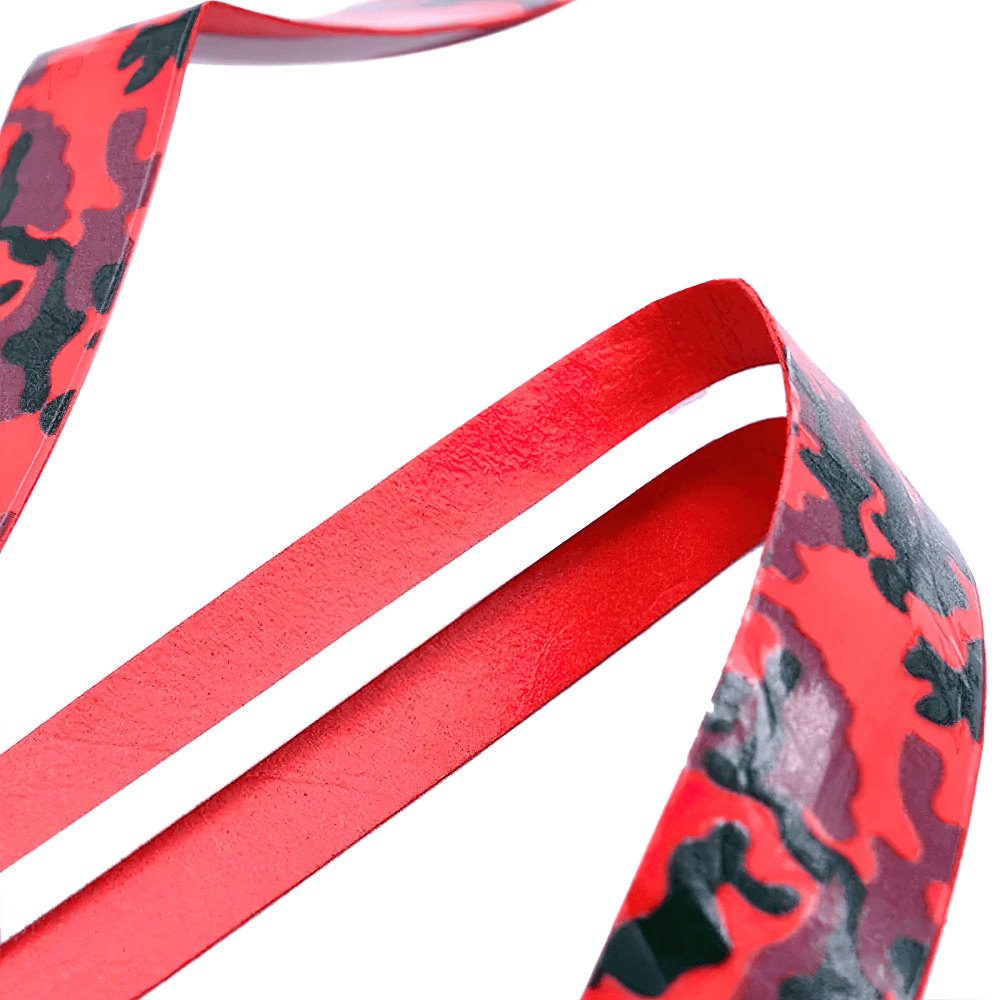 Close-up of red Camo Tennis Racket Grip Tape Anti-Slip Overgrip - SF3440, featuring bold camouflage design for secure hold and control.