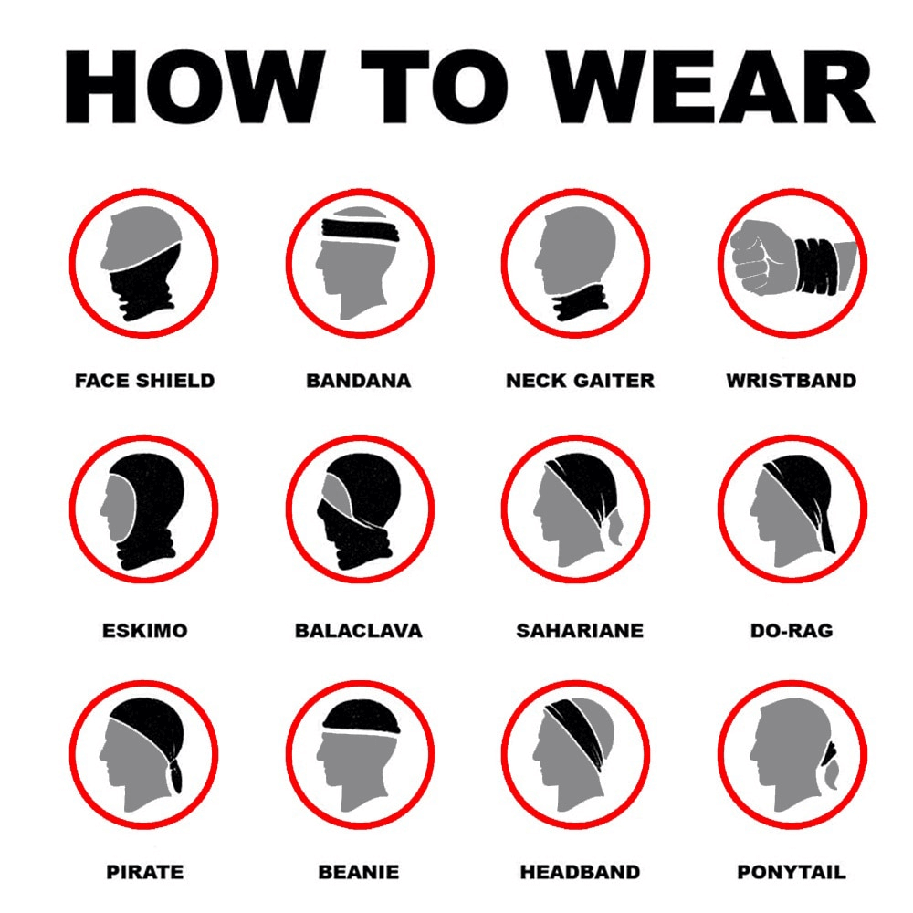 Various ways to wear a cycling face mask: face shield, bandana, neck gaiter, wristband, and more. Versatile and stylish options.