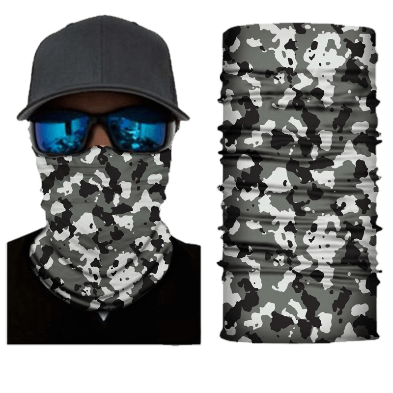 Camouflage cycling face mask and seamless neck gaiter for outdoor sports, featuring quick-dry material and optimal stretch, SF1389.