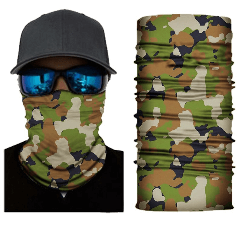 Camouflage cycling face mask and neck gaiter, SF1389, quick-drying and breathable, ideal for outdoor sports like cycling and running.