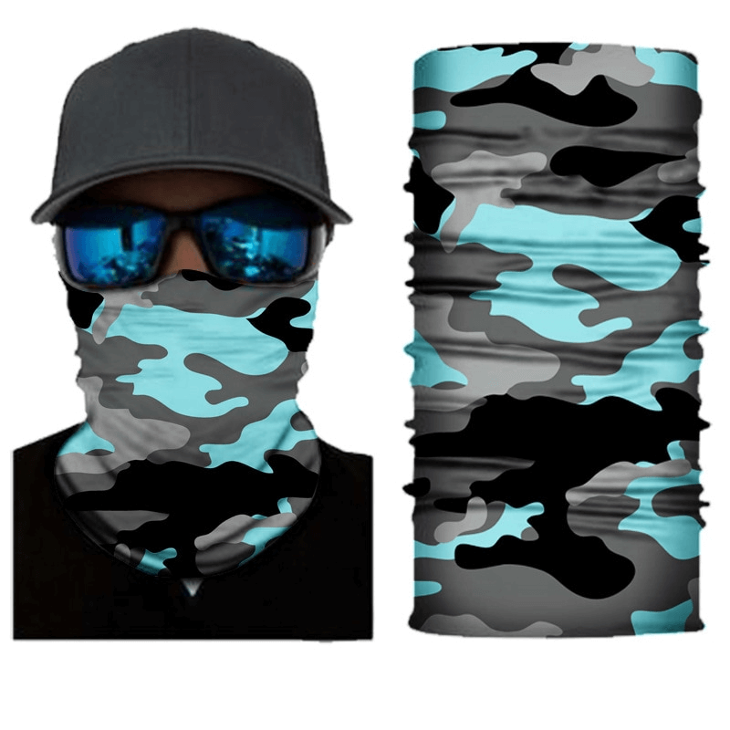 Unisex camouflage cycling face mask and neck gaiter, SF1389, ideal for outdoor activities with quick-dry, stretchy material.