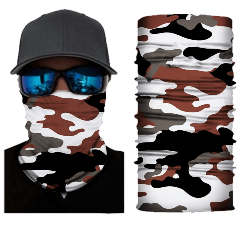 Camouflage cycling face mask and neck gaiter for outdoor sports, featuring breathable and elastic quick-dry material