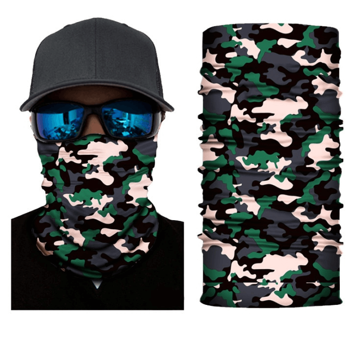 Camouflage cycling face mask and neck gaiter SF1389, unisex, breathable, quick-drying for outdoor sports like running and cycling.