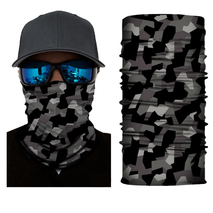 Camouflage cycling face mask and gaiter SF1389, elastic, seamless, quick-drying gear for cycling, running, and outdoor activities.