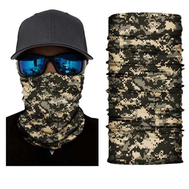 Unisex camouflage cycling face mask and seamless neck gaiter, ideal for outdoor sports like running and mountain climbing, SF1389.