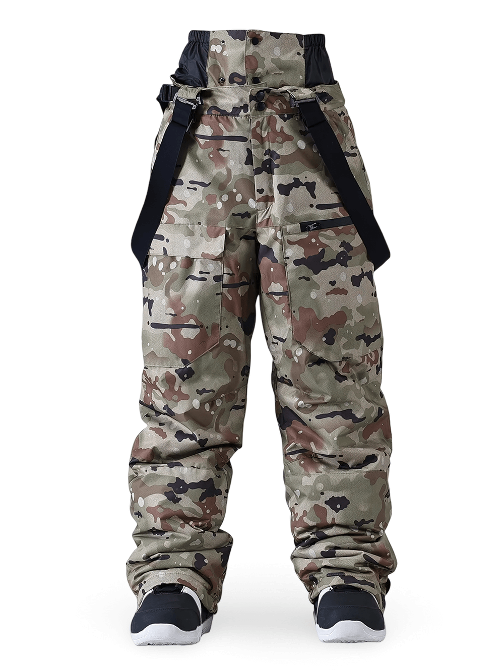 Alt Tag: Camouflage Snow Suspenders Pants for Skiing - SF4285 camouflage ski bib pants with adjustable suspenders and pockets
