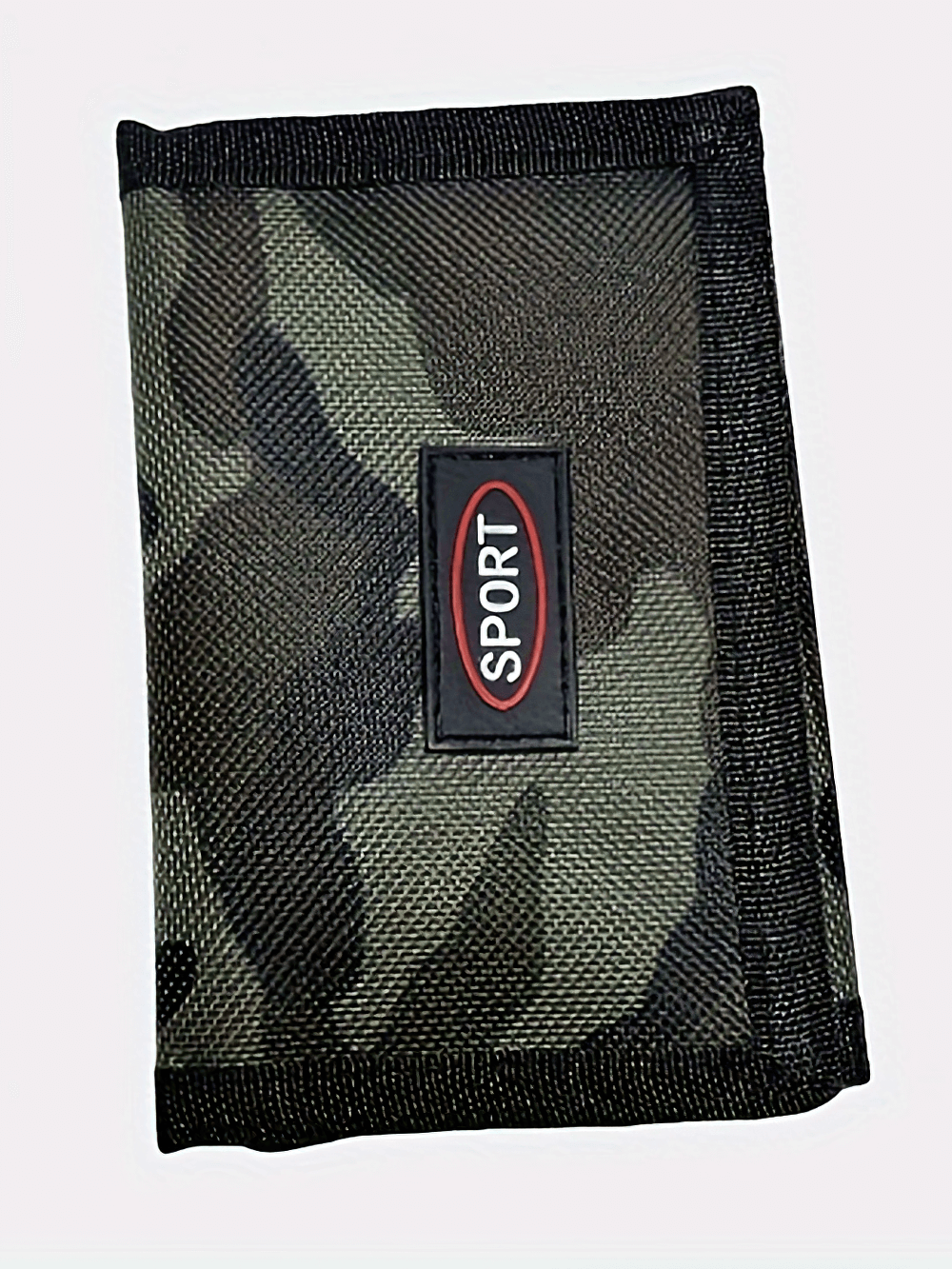 Camouflage trifold wallet with chain and zip, featuring durable nylon design and secure hook and loop fastening - SF2684.