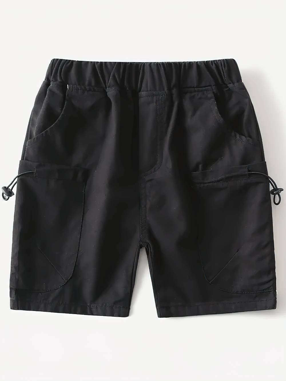 Black Cargo Shorts With Pockets And Drawstring Design - SF3721 for boys with adjustable hem and elastic waistband.