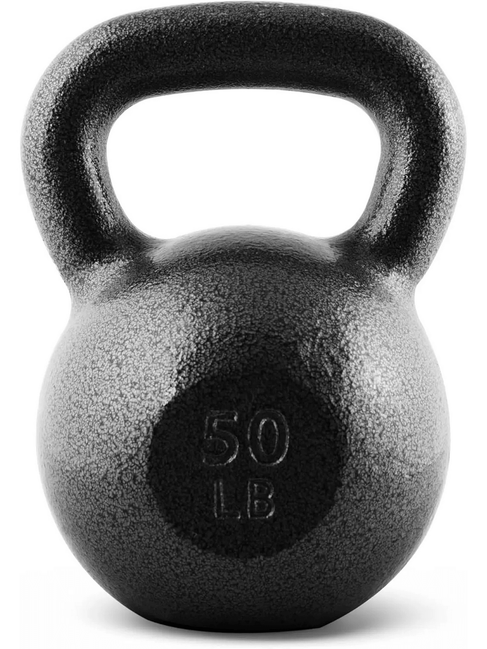 50 lb cast iron kettlebell with wide handle and durable finish for strength training and conditioning workouts.