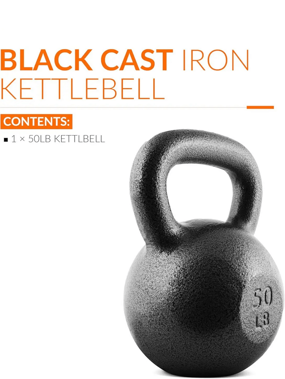 50lb cast iron kettlebell for strength training and conditioning workouts with wide handle and enamel finish.