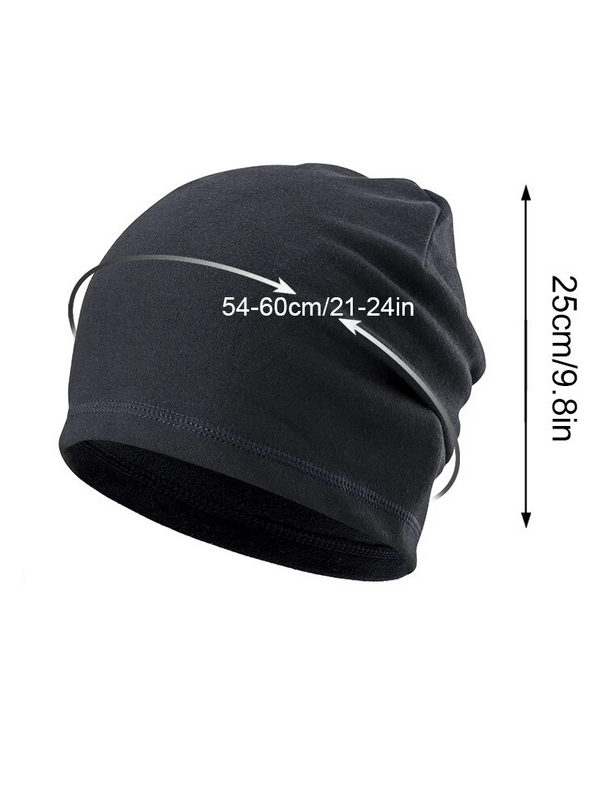 Elastic thermal beanie for men and women, lightweight and breathable, 54-60cm fit, in black.