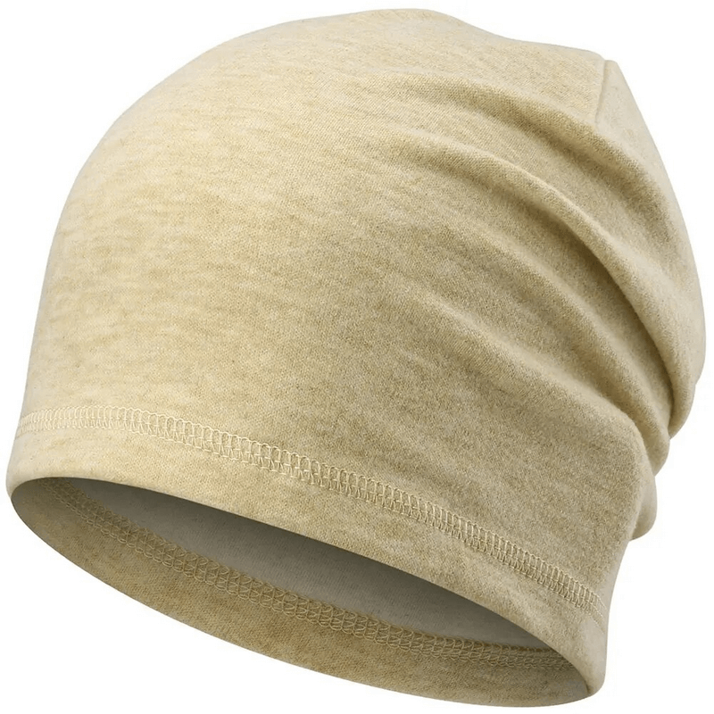 Beige Casual Elastic Thermal Beanie for Men and Women offering warmth, stretchability, and odor resistance, made from Polyester blend.