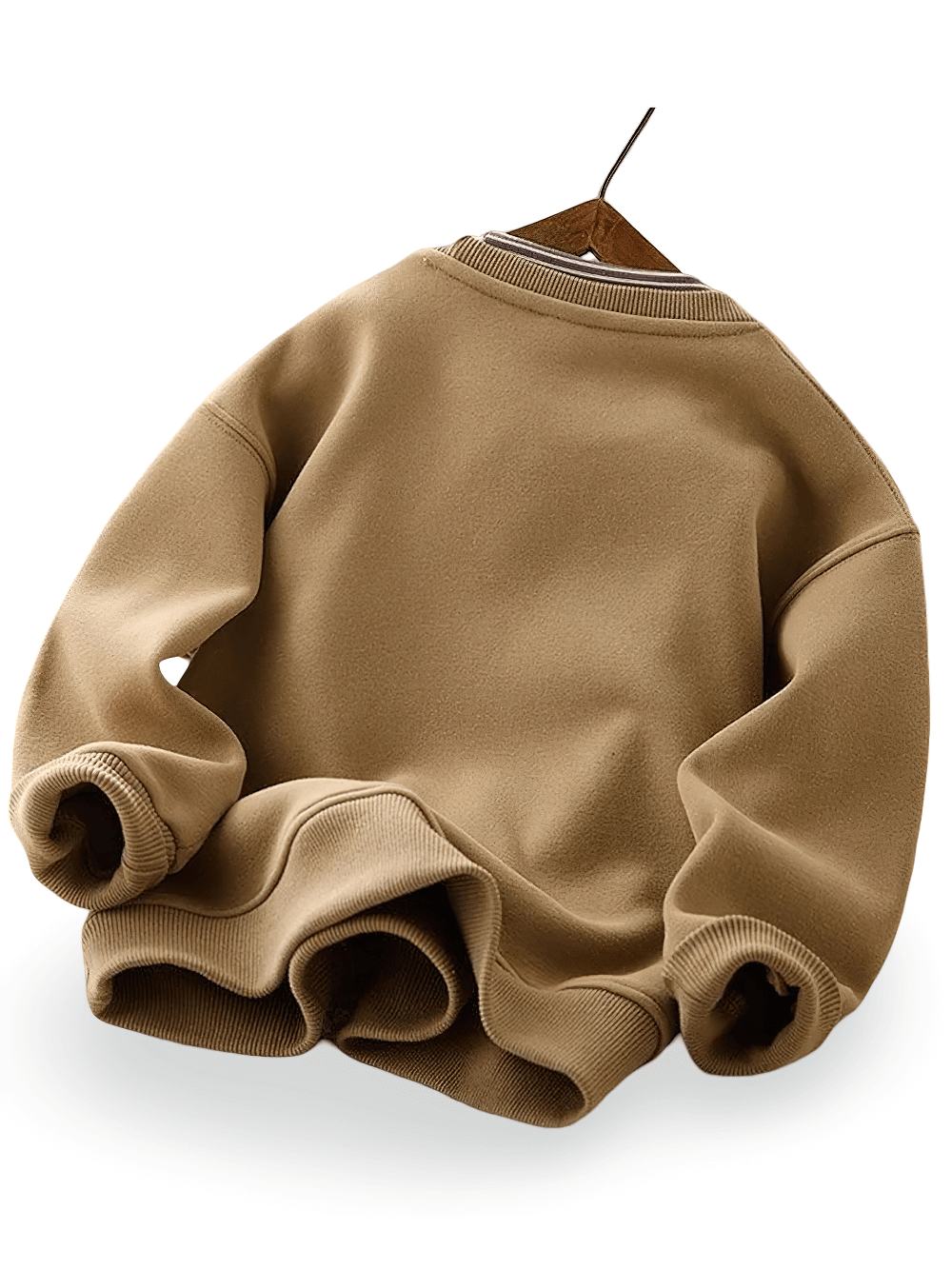 Casual Fleece Sweatshirt with Letter Print - SF3533; kids' crew neck pullover in beige with ribbed cuffs, perfect for cooler days.