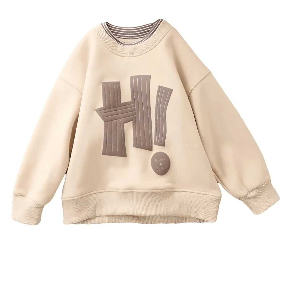 Casual Fleece Sweatshirt with Letter Print - SF3533 for kids featuring bold "H!" design, ideal for layering and streetwear style.